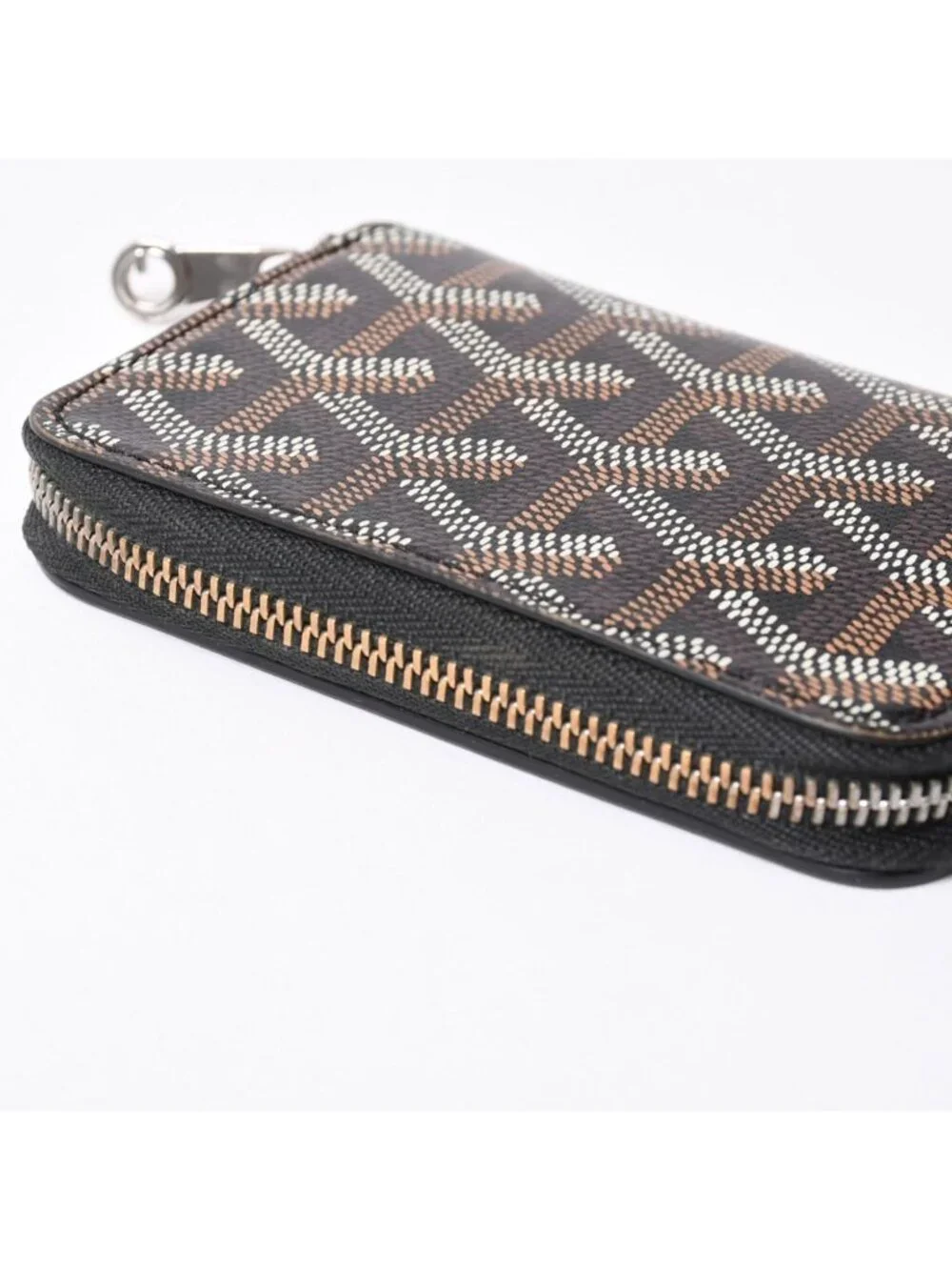 Goyard Matignon PM Card Case Coin Purse Din Canvas Leather Black Silver